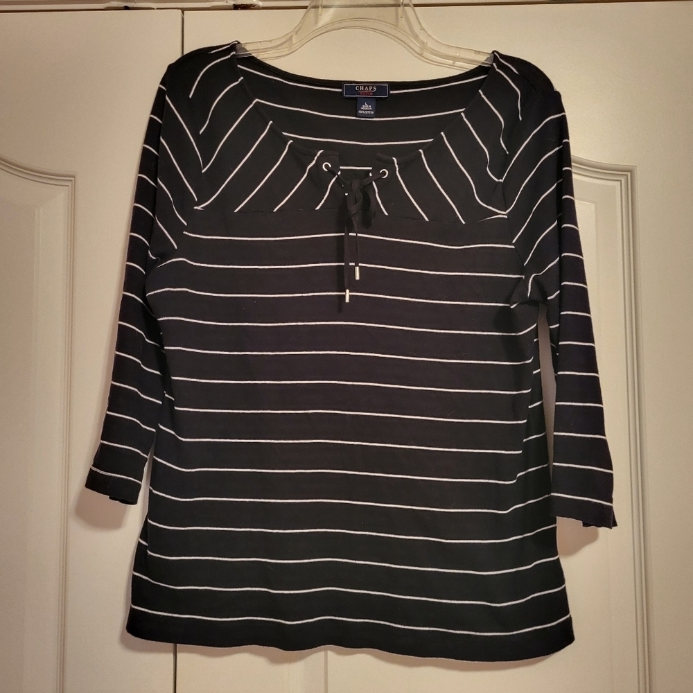 Chaps Navy Blue And White Stiped Top